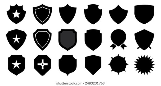  Beautiful set of shields silhouettes. Black badges shape label collection for military, police, soccer and others. 
