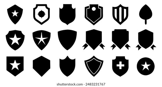  Beautiful set of shields silhouettes. Black badges shape label collection for military, police, soccer and others. 
