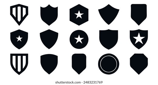  Beautiful set of shields silhouettes. Black badges shape label collection for military, police, soccer and others. 
