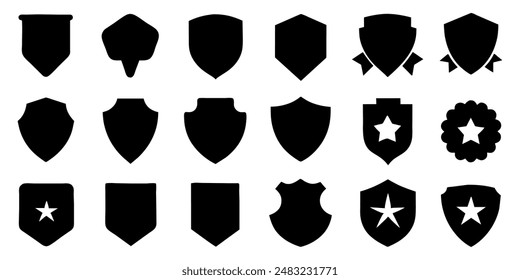  Beautiful set of shields silhouettes. Black badges shape label collection for military, police, soccer and others. 
