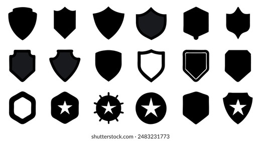  Beautiful set of shields silhouettes. Black badges shape label collection for military, police, soccer and others. 
