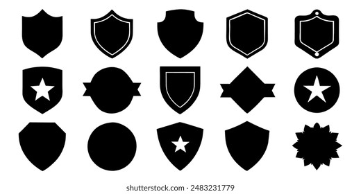  Beautiful set of shields silhouettes. Black badges shape label collection for military, police, soccer and others. 
