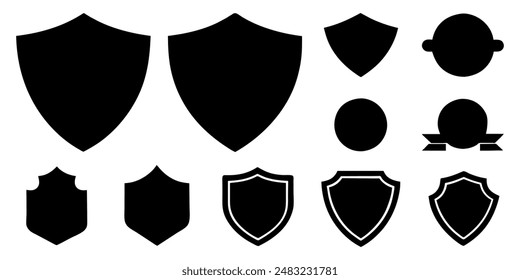  Beautiful set of shields silhouettes. Black badges shape label collection for military, police, soccer and others. 
