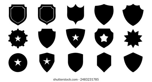  Beautiful set of shields silhouettes. Black badges shape label collection for military, police, soccer and others. 
