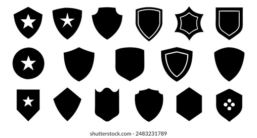  Beautiful set of shields silhouettes. Black badges shape label collection for military, police, soccer and others. 
