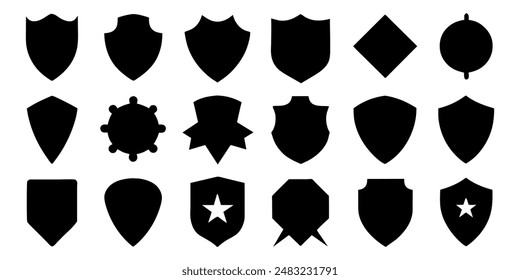  Beautiful set of shields silhouettes. Black badges shape label collection for military, police, soccer and others. 
