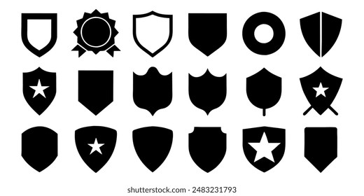  Beautiful set of shields silhouettes. Black badges shape label collection for military, police, soccer and others. 
