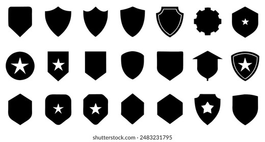  Beautiful set of shields silhouettes. Black badges shape label collection for military, police, soccer and others. 
