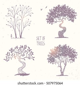 Beautiful set of silhouette amazing trees for design. Vector illustration
