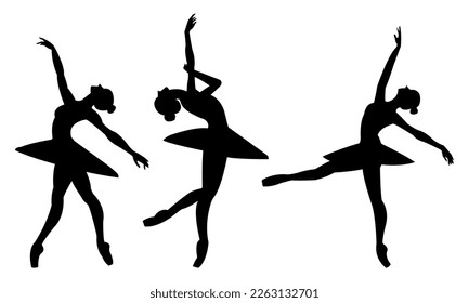 Beautiful set of silhouettes of a ballet dancer and a gymnast on a white background