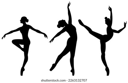 Beautiful set of silhouettes of a ballet dancer and a gymnast on a white background