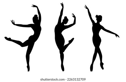 Beautiful set of silhouettes of a ballet dancer and a gymnast on a white background