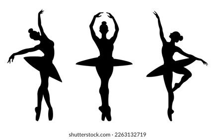 Beautiful set of silhouettes of a ballet dancer and a gymnast on a white background