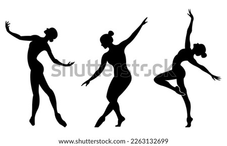 Beautiful set of silhouettes of a ballet dancer and a gymnast on a white background