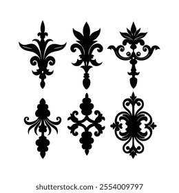 Beautiful set of six black floral baroque ornament designs. Perfect for invitations, vintage decor, branding, and luxury-themed projects