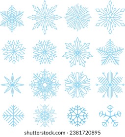 Hermosos copos de nieve sobre un fondo blanco у diseño invernal. Colección de elementos de Año Nuevo de Navidad. Silhouettes congeladas de copos de nieve de cristal. Moderno apartamento de diseño. Fondos de escritorio de vacaciones