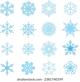 Beautiful set  snowflakes on a whitу background for winter design. Collection of Christmas New Year elements. Frozen silhouettes of crystal snowflakes. Modern design apartment. Holiday wallpapers
