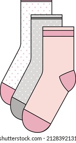 Beautiful set of socks. Fashion illustration. Technical drawing