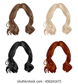 Beautiful set of stylish hairstyle for girls in brunette,blonde,ginger and black hair colors,vector