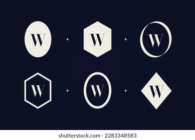 Beautiful set of uppercase letter W logos with luxury style. Vectors template with an elegant, modern and minimalist approach for a high-end branding of a company. Basic shapes. Editable vector file.