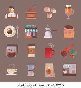 Beautiful set of vector flat icons for your projects. Coffee, cafes, coffee shops, types of beverages. Italian coffee. Barista. The consumption of coffee. Breakfast. #2