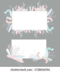Beautiful set of vector frames from blue branches and leaves.