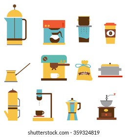 Beautiful set of  vector icons for your projects. Coffee, coffee drinks.City, cityscape, landscape. Couple, a date. Evening. Cafe, coffee shop. Coffee house. Barista. Flat design.