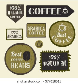 Beautiful set of vector labels for your projects. Hand drawn vector illustration. Coffee, cafes, coffee shops, types of beverages. Arabica coffee. Coffee beans. Arabica coffee.