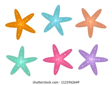beautiful Set of vector sea star objects for postcard poster, beach party, banner, decor, print. Vector.