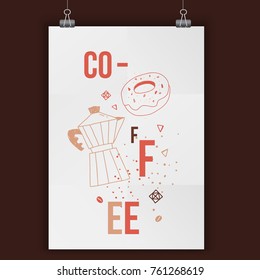 Beautiful set of vector vintage posters for your projects. Coffee, cafes, coffee shops, types of beverages. Italian coffee. The consumption of coffee. Breakfast.