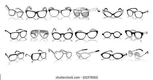 Beautiful Set of Vintage and Modern Glasses (vector illustration)