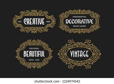 Beautiful Set Vintage Ornament Frames Exclusive Line Art Minimalist Badges Luxury Label Design Elements