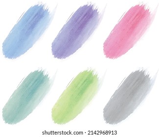 Beautiful set of watercolor brush strokes. Abstract paint in soft shades. Great collection in color paint stain vectors. Colorful design in hand drawn. Light colors decoration splash. 