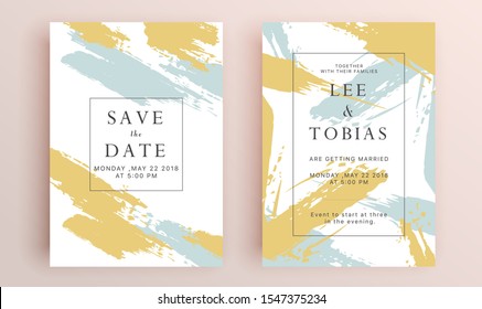 Beautiful set of wedding card templates. Gold collection of geometrical polyhedron, art deco style for wedding invitation, luxury templates, decorative patterns.