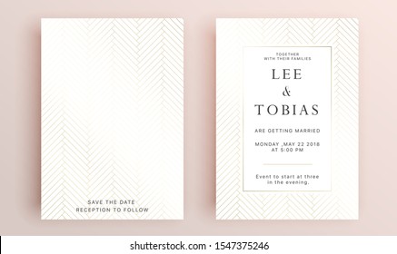 Beautiful set of wedding card templates. Gold collection of geometrical polyhedron, art deco style for wedding invitation, luxury templates, decorative patterns.