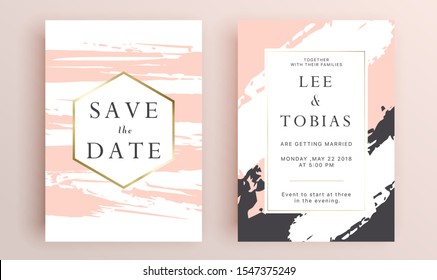 Beautiful set of wedding card templates. Gold collection of geometrical polyhedron, art deco style for wedding invitation, luxury templates, decorative patterns.