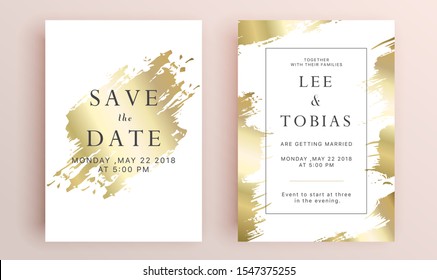 Beautiful set of wedding card templates. Gold collection of geometrical polyhedron, art deco style for wedding invitation, luxury templates, decorative patterns.