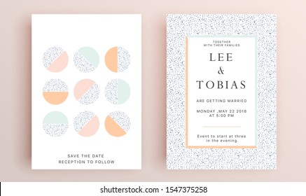 Beautiful set of wedding card templates. Gold collection of geometrical polyhedron, art deco style for wedding invitation, luxury templates, decorative patterns.