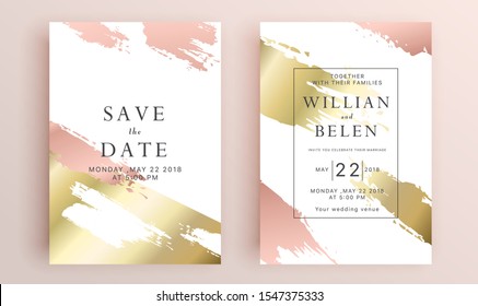 Beautiful set of wedding card templates. Gold collection of geometrical polyhedron, art deco style for wedding invitation, luxury templates, decorative patterns.