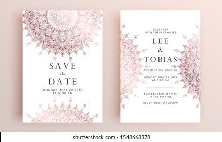 Beautiful set of wedding card templates. Gold collection of geometrical polyhedron, art deco style for wedding invitation, luxury templates, decorative patterns.