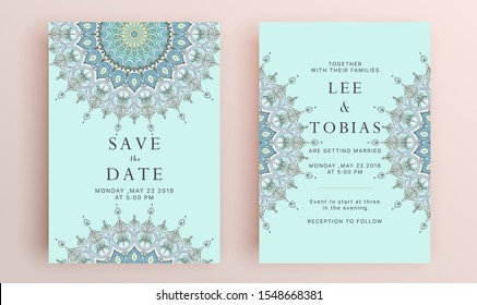 Beautiful set of wedding card templates. Gold collection of geometrical polyhedron, art deco style for wedding invitation, luxury templates, decorative patterns.