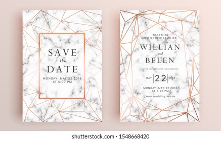 Beautiful set of wedding card templates. Gold collection of geometrical polyhedron, art deco style for wedding invitation, luxury templates, decorative patterns.