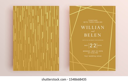 Beautiful set of wedding card templates. Gold collection of geometrical polyhedron, art deco style for wedding invitation, luxury templates, decorative patterns.