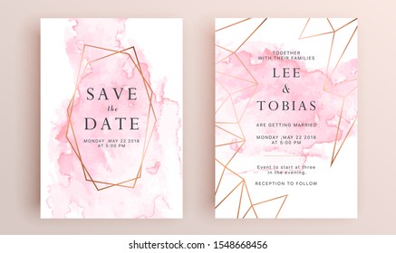 Beautiful set of wedding card templates. Gold collection of geometrical polyhedron, art deco style for wedding invitation, luxury templates, decorative patterns.