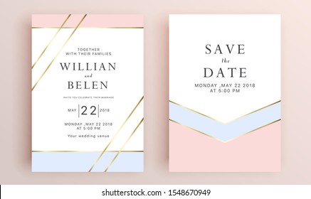 Beautiful set of wedding card templates. Gold collection of geometrical polyhedron, art deco style for wedding invitation, luxury templates, decorative patterns.