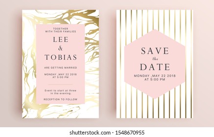 Beautiful set of wedding card templates. Gold collection of geometrical polyhedron, art deco style for wedding invitation, luxury templates, decorative patterns.