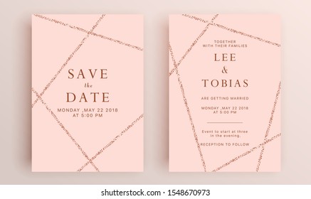 Beautiful set of wedding card templates. Gold collection of geometrical polyhedron, art deco style for wedding invitation, luxury templates, decorative patterns.