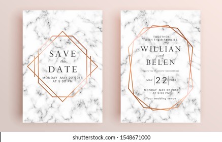 Beautiful set of wedding card templates. Gold collection of geometrical polyhedron, art deco style for wedding invitation, luxury templates, decorative patterns.