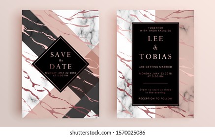 Beautiful set of wedding card templates. Gold collection of geometrical polyhedron, art deco style for wedding invitation, luxury templates, decorative patterns.