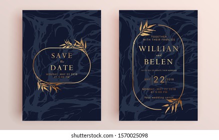 Beautiful set of wedding card templates. Gold collection of geometrical polyhedron, art deco style for wedding invitation, luxury templates, decorative patterns.